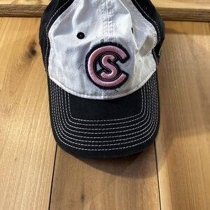 Black and White Cap with Pink Logo